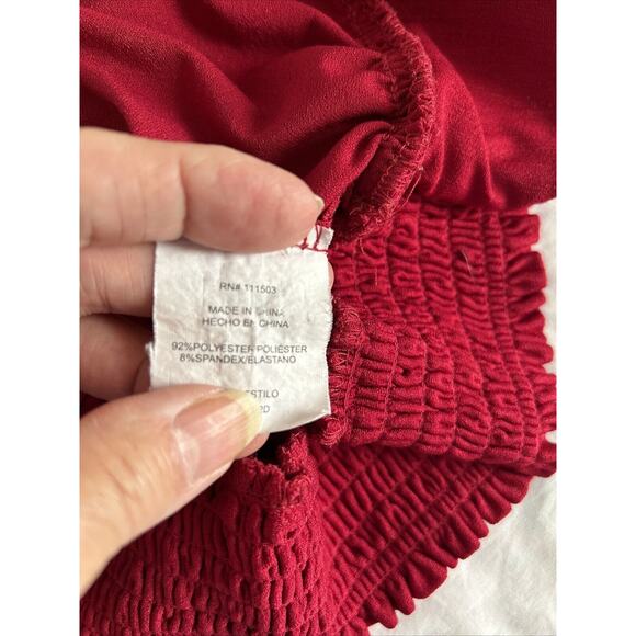 AUW size Medium Red Solid Slit Sleeve design, Tie Waist Polyester Blouse - Picture 8 of 9